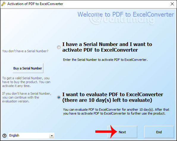 Dùng thử PDF to ExcelConverter