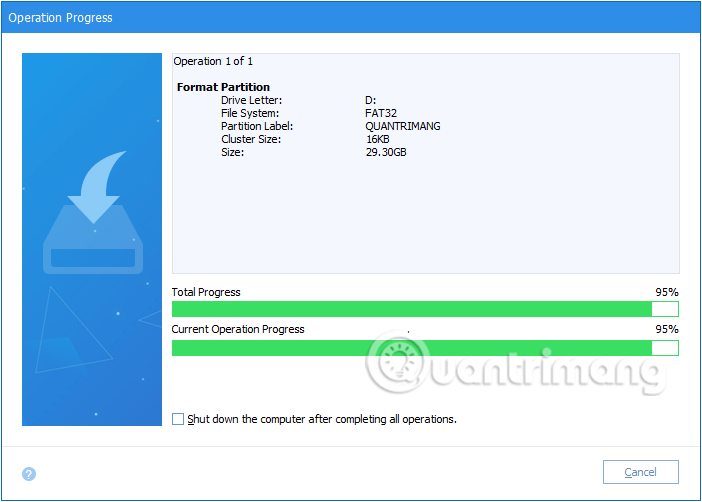 Quá trình Format USB trên AOMEI Partition Assistant
