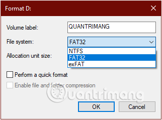 Thay đổi định dạng FAT 32 thành NTFS hoặc exFAT