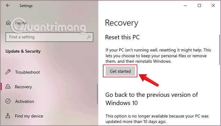 Chọn Get Started trong mục Reset this PC