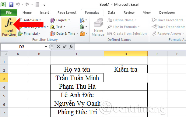 Bảng hàm Excel