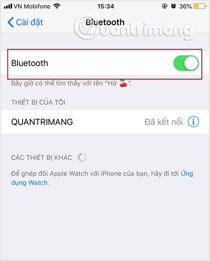 Bật Bluetooth trong Cài đặt Settings