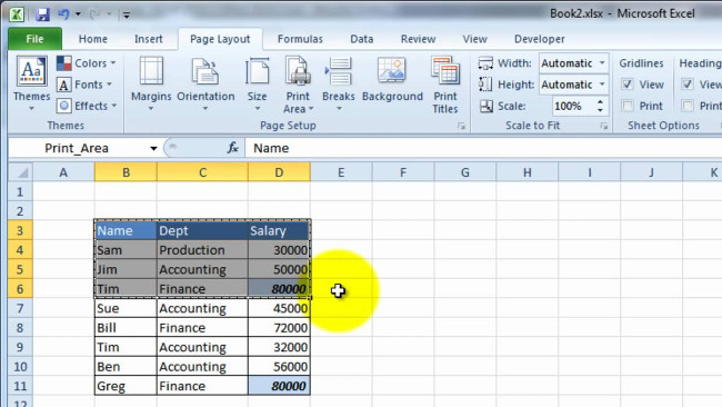 Cách thiết lập một vùng in trong Microsoft Excel
