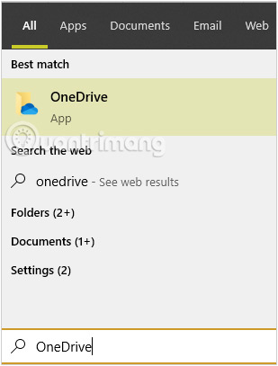 Tìm OneDrive bằng thanh Search trên Start Menu