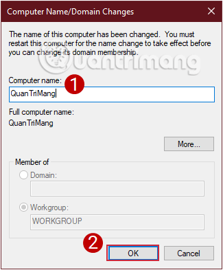 Đặt tên mới cho máy tính rồi nhấn OK