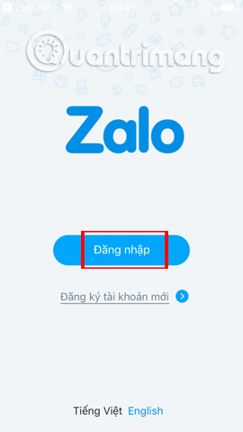 Giao diện đăng nhập Zalo