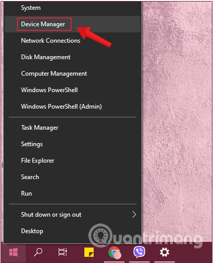 Tìm và chọn Device Manager từ menu chuột phải của Start