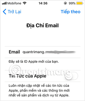 Nhập địa chỉ Email dùng để tạo ID Apple