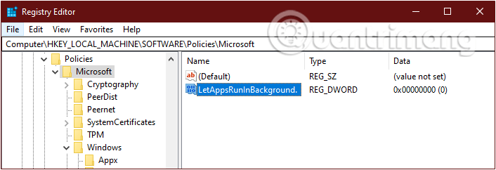 New > DWORD (32-BIT) Value, đặt tên key mới là LetAppsRunInBackground