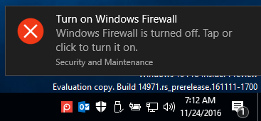 Thông báo bật tường lửa từ Windows