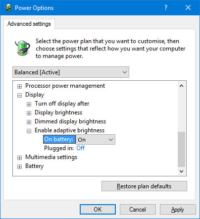 Sử dụng tính năng độ sáng thích ứng trong Windows 10