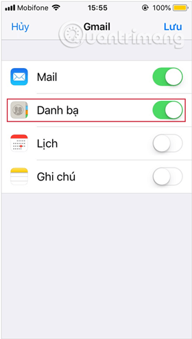 Bật thanh trượt ở mục Danh bạ lên để iPhone sao lưu danh bạ