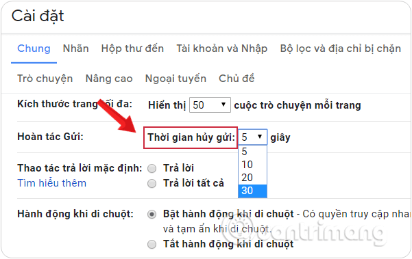 Chọn Thời gian hủy gửi an toàn cho bản thân