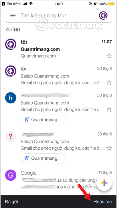 Hoàn tác thư đã gửi Gmail trên thiết bị iOS
