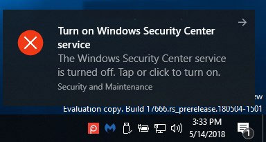 Việc vô hiệu hóa service Windows Security Center sẽ không tắt Windows Defender AV hoặc Windows Defender Firewall