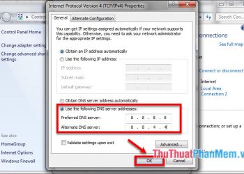 Nhập DNS tương ứng vào hai ô Preferred DNS server và Alternate DNS server