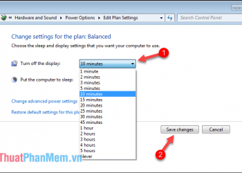 Tại mục Turn off the display chọn thời gian màn hình máy tính tự động tắt theo ý muốn