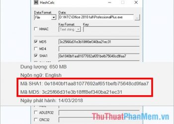 Xuất hiện mã trong dòng MD5 và SHA1