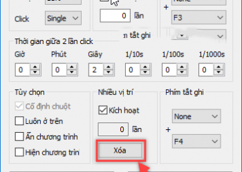 Ấn vào ô “Xóa” để xóa toàn bộ quá trình ghi thao tác chuột bị sai