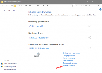 Chọn Turn off Bitlocker