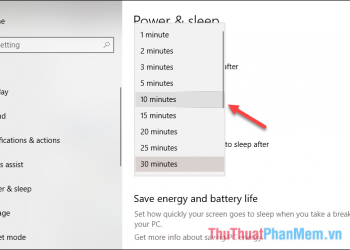 Click chuột vào ô vuông và chọn thời gian muốn màn hình tắt